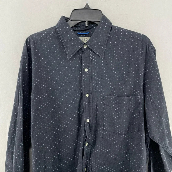 J.Crew Button-Up Shirt Men's Sz M Gray Polka Dot Collared High-Low Hem - Picture 2 of 11